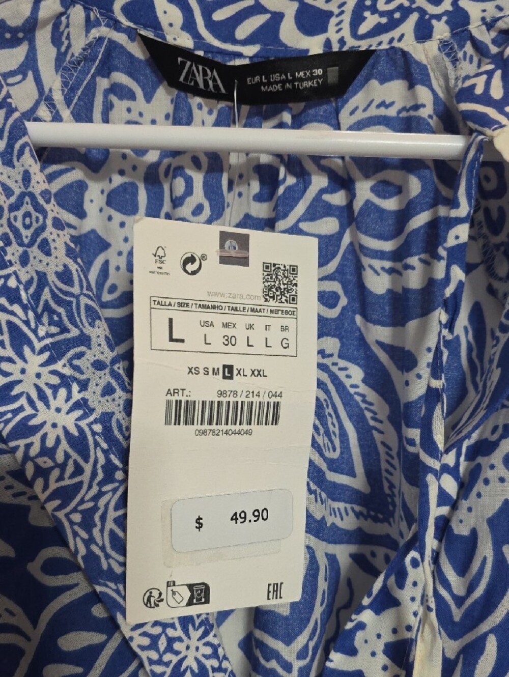 Zara Blue and White Paisley Print Tunic - Picture 2 of 6